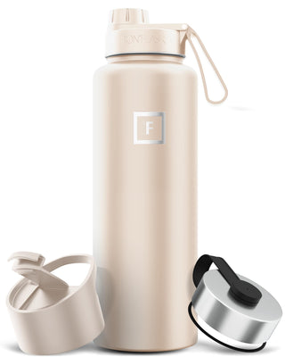 IRON °FLASK Camping & Hiking Hydration Flask with Straw, Wide Mouth Insulated Stainless Steel Sports Water Bottle - 40 oz Midnight Black