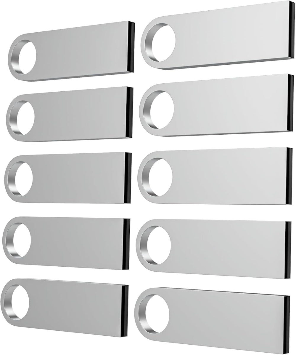 ABLAZE 128MB Flash Drive 10 Pack, Metal USB 2.0 Thumb Drives with Keychains USB Sticks Pendrives (Sliver)