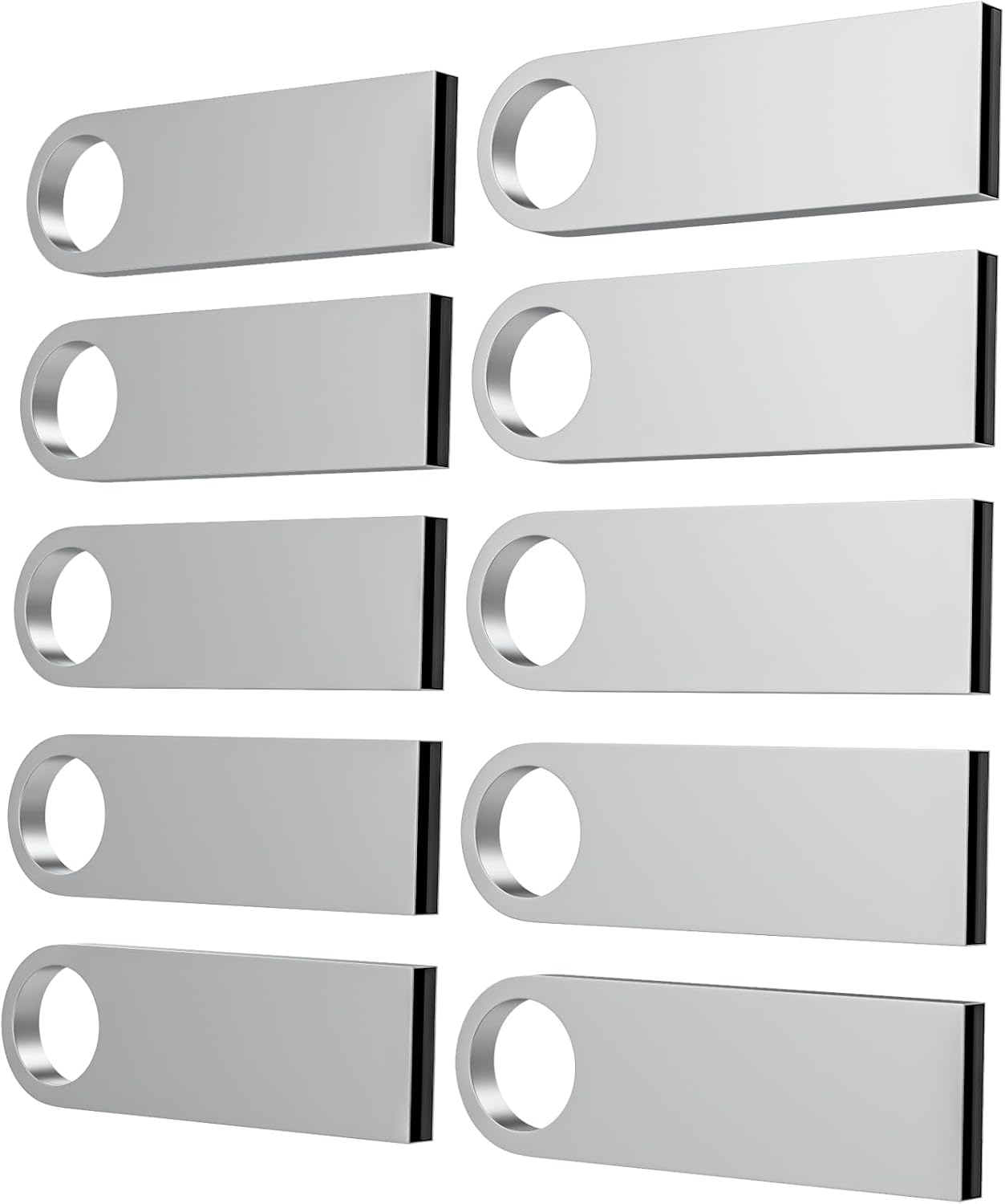 ABLAZE 128MB Flash Drive 10 Pack, Metal USB 2.0 Thumb Drives with Keychains USB Sticks Pendrives (Sliver)