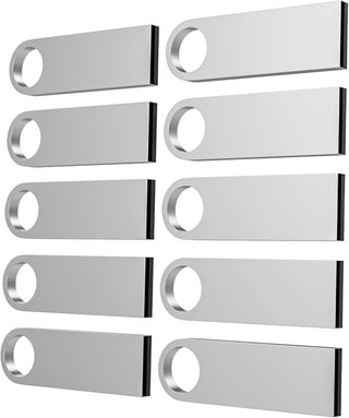 ABLAZE 128MB Flash Drive 10 Pack, Metal USB 2.0 Thumb Drives with Keychains USB Sticks Pendrives (Sliver)
