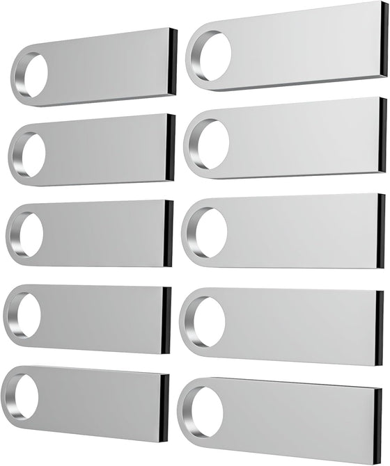 ABLAZE 128MB Flash Drive 10 Pack, Metal USB 2.0 Thumb Drives with Keychains USB Sticks Pendrives (Sliver)