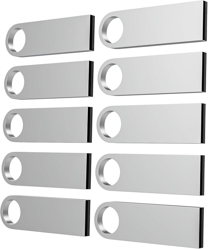 ABLAZE 128MB Flash Drive 10 Pack, Metal USB 2.0 Thumb Drives with Keychains USB Sticks Pendrives (Sliver)