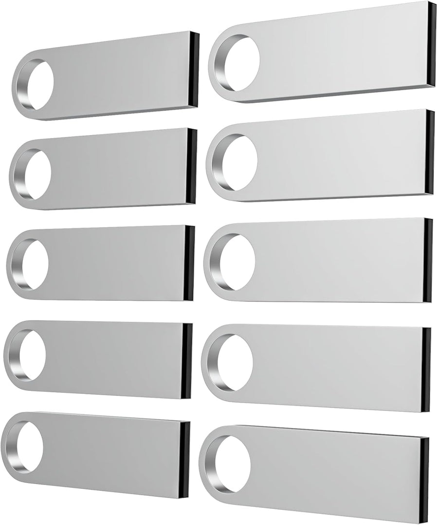 ABLAZE 128MB Flash Drive 10 Pack, Metal USB 2.0 Thumb Drives with Keychains USB Sticks Pendrives (Sliver)