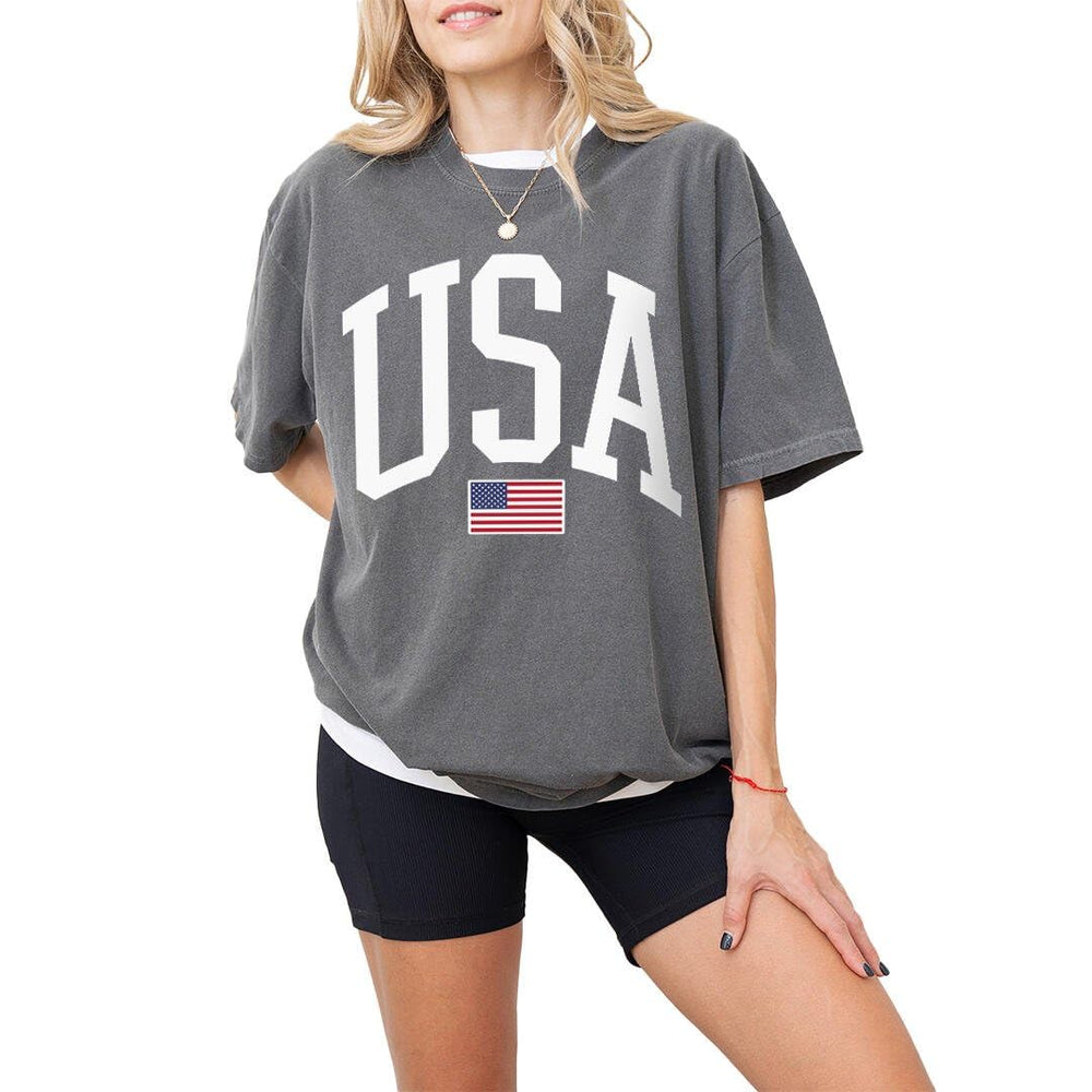 USA T-Shirt for Men, Women, Unisex - Vintage American Flag Graphic Tee - Patriotic Short Sleeve Crew Neck Top - 100% Cotton