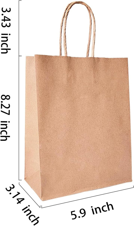 BAG BOX 25 Pack 5.9x3.1x8.25 Inch Brown Gift Bags with Handles,Bulk Kraft Paper Bags for Shopping, Retail, Merchandise, Wedding, Party Favors, Paper Grocery Sacks - hover image