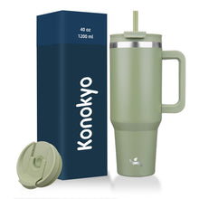 Konokyo 40 oz Tumbler with Handle and 2 Straws,2 in 1 Lid Insulated Water Bottle Stainless Steel Travel Coffee Mug,Mint