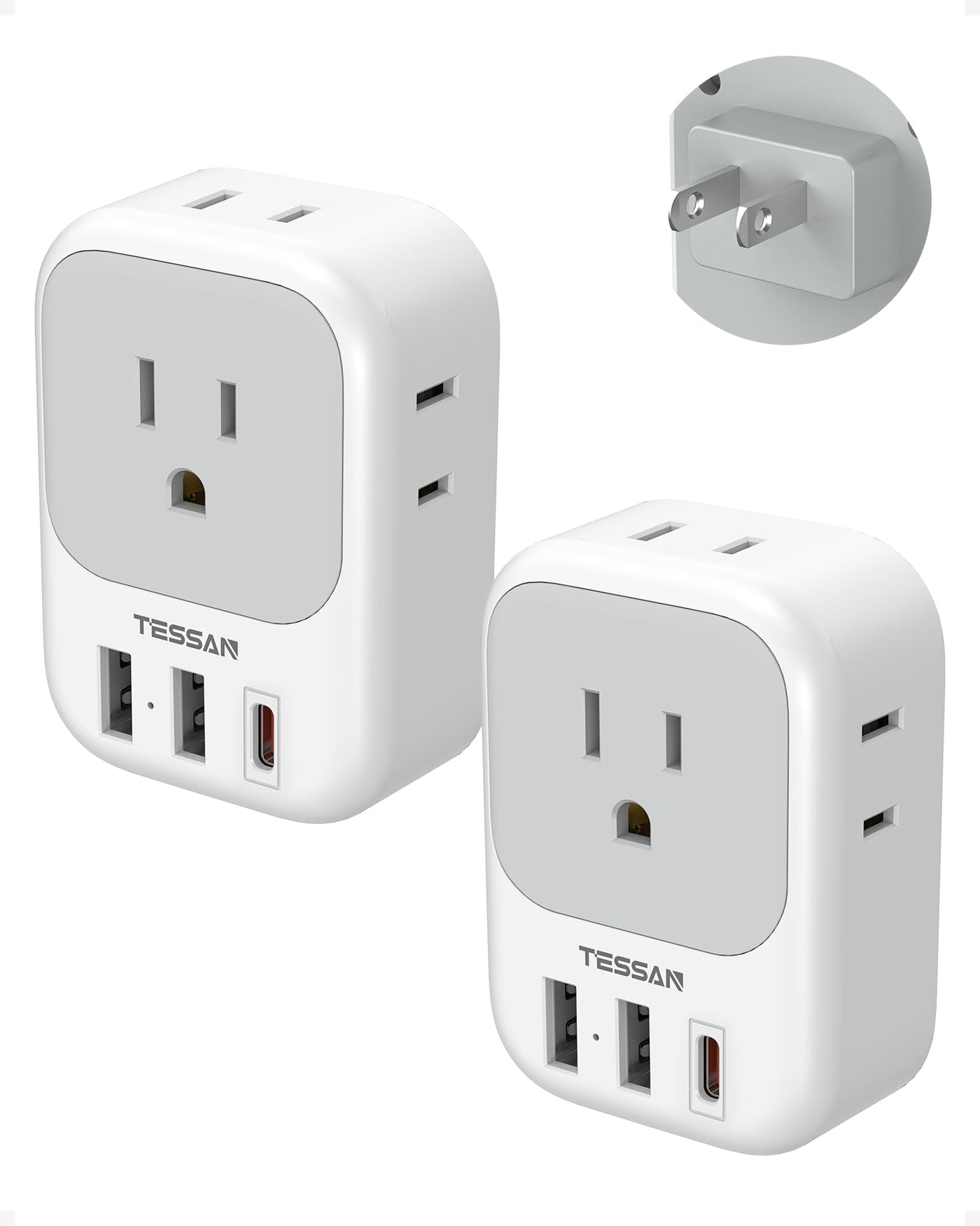 TESSAN 2 Pack European Travel Plug Adapter, Europe Power Converter 4 Outlets 3 USB(1 USB C PD 20W), Type C International Adaptor to Italy Spain France Portugal Iceland Germany, EU Travel Essentials