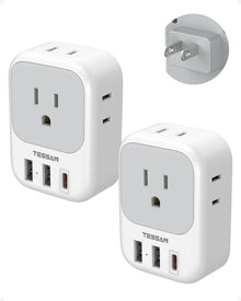 TESSAN 2 Pack European Travel Plug Adapter, Europe Power Converter 4 Outlets 3 USB(1 USB C PD 20W), Type C International Adaptor to Italy Spain France Portugal Iceland Germany, EU Travel Essentials