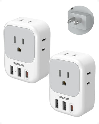 TESSAN 2 Pack European Travel Plug Adapter, Europe Power Converter 4 Outlets 3 USB(1 USB C PD 20W), Type C International Adaptor to Italy Spain France Portugal Iceland Germany, EU Travel Essentials
