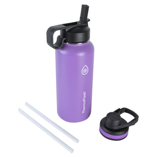 ThermoFlask 40 oz Double Wall Vacuum Insulated Stainless Steel Water Bottle - Reusable with Leakproof Chug & Straw Lids - Keeps Drinks Cold 24 hr/Hot 12 hr - Easy Maintenance - Gym/On-the-Go, Cobalt