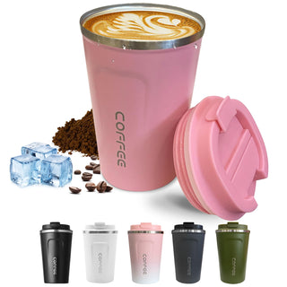SPLMIFA Travel coffee mugs leak-proof, reusable coffee cups with lids, stainless steel vacuum insulated coffee tumblers, thermal insulation cups for men & women keep drinks hot & cold(2nd-Black, 12OZ)