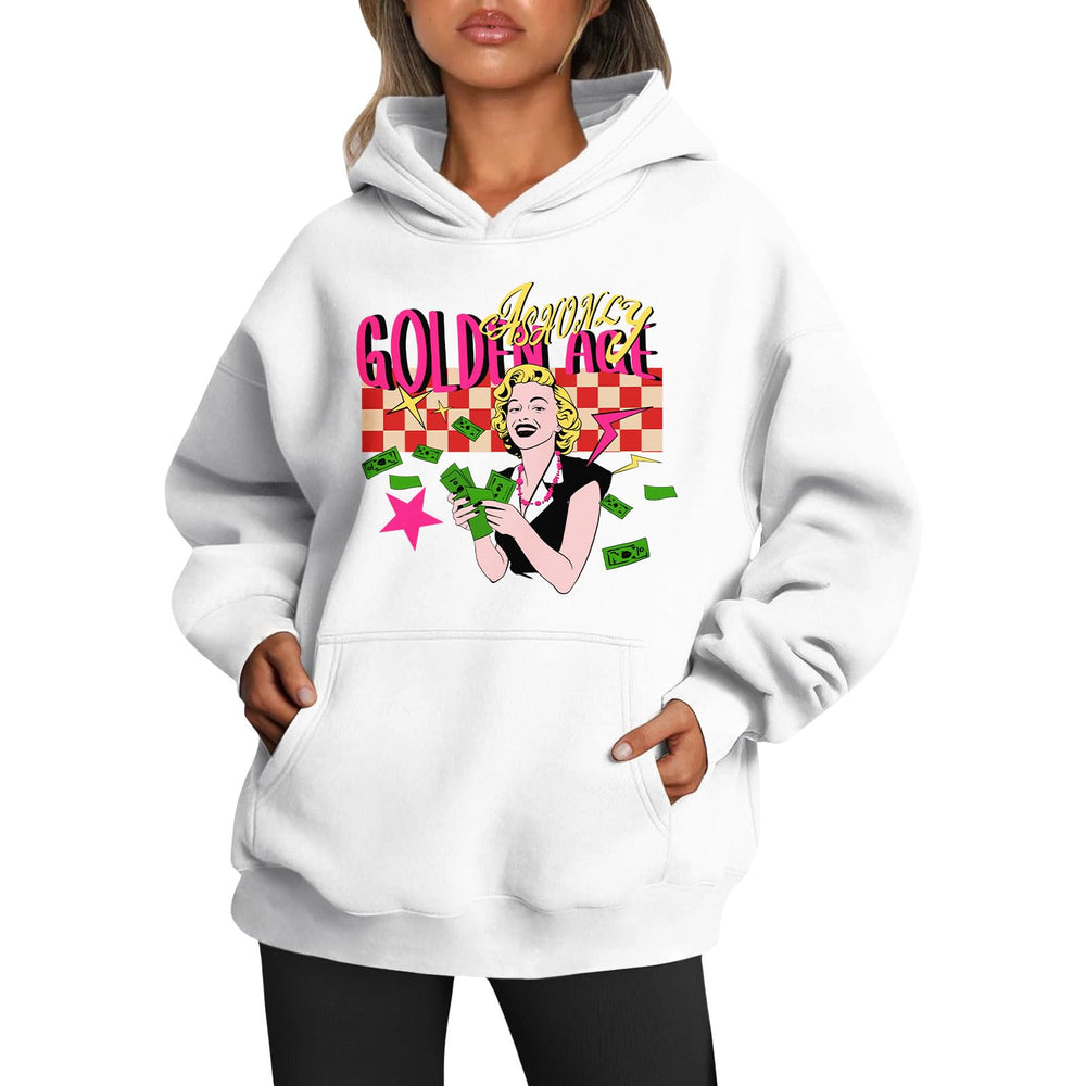 Womens 2025 Oversized Hoodie Graphic Pullover Sweatshirt Fall Winter Long Sleeve Warm Casual Top with Kangaroo Pocket