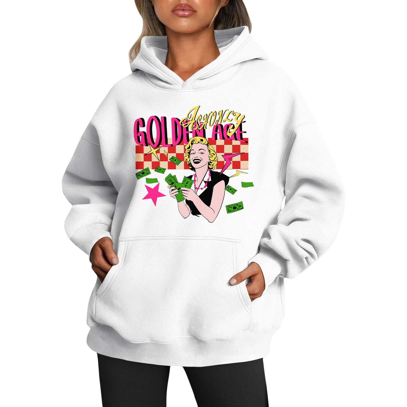 Womens 2025 Oversized Hoodie Graphic Pullover Sweatshirt Fall Winter Long Sleeve Warm Casual Top with Kangaroo Pocket