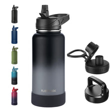 RUBYFLASK 32oz Insulated Water Bottle with Straw, Stainless Steel Metal Vacuum Water Flask, Large Thermal Water bottle with Leakproof 3 Lids for Travel, Camping, Gym Sports Indigo Black