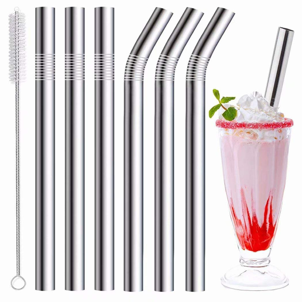 Vinaco Stainless Steel Smoothie Straws, 0.4'' Extra Wide Reusable Metal Drinking Straws for Milkshake, Smoothie, Beverage, Set of 4 with 1 Cleaning Brush