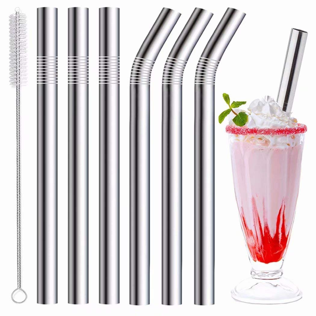 Vinaco Stainless Steel Smoothie Straws, 0.4'' Extra Wide Reusable Metal Drinking Straws for Milkshake, Smoothie, Beverage, Set of 4 with 1 Cleaning Brush