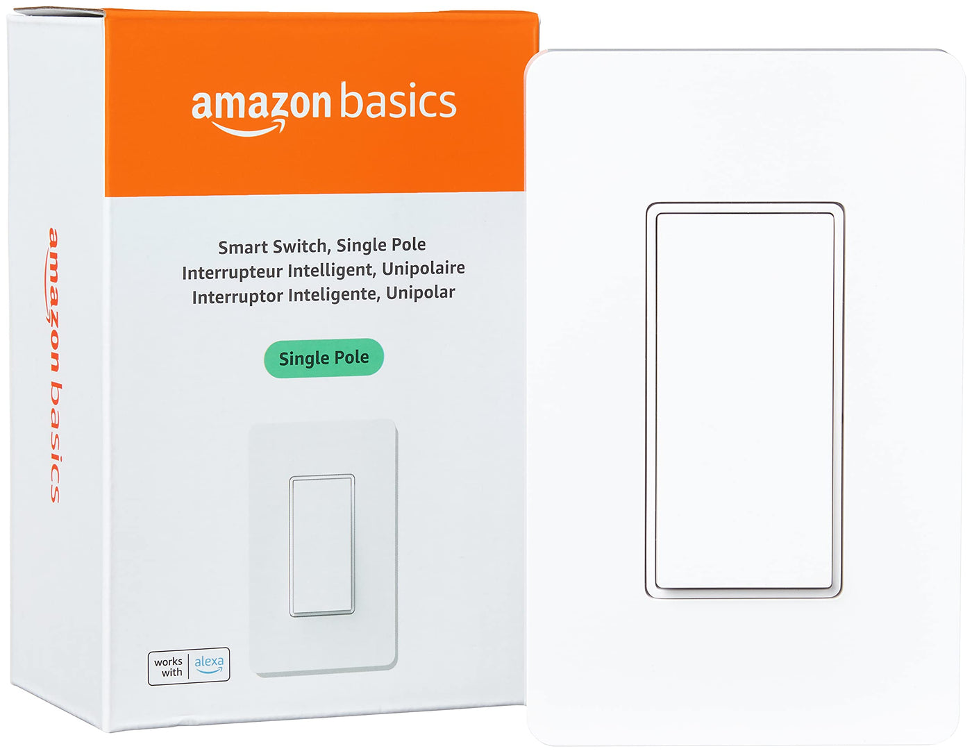 Amazon Basics Smart Light Switch, Single Pole, Works with Alexa Only, Voice Control, Schedule, 2.4 GHz Wi-Fi, No Hub Required, Easy to Install, White
