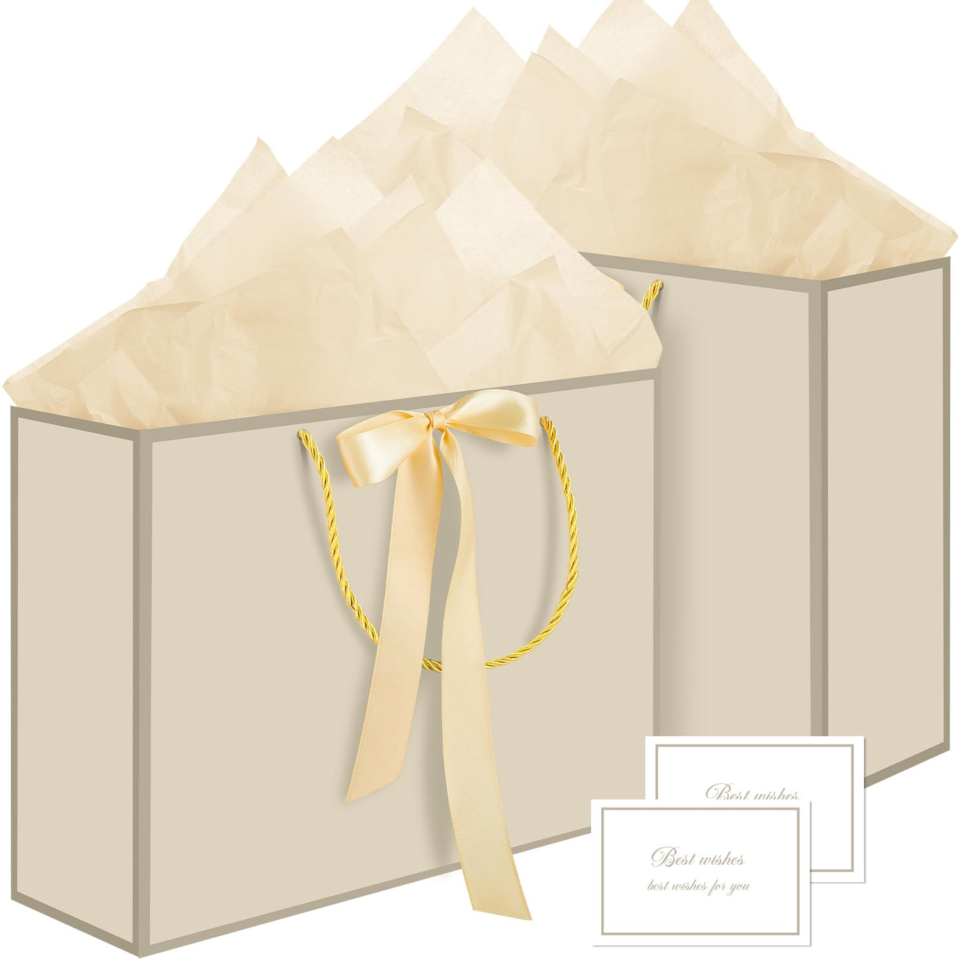 woric Black Gift Bags with Handles, 14" Medium Gift Bag with Tissue Paper, 2 Pcs Bags with 4 Tissue Paper and 2 Cards for Men Graduation Father's Day Birthday Party