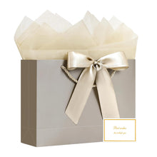 JMANNI Gift Bags with Handles, 13” Medium Gift Bag for Presents, 1 Pcs Bags with 2 Tissue Paper and 1 Cards for Graduation Baby Shower Wedding Fathers Day Mother's Day Birthday Party（champagne gold）