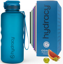 Hydracy Water Bottle with Time Marker -Large BPA Free Water Bottle & No Sweat Sleeve -Leak Proof Gym Bottle with Times to Drink - Ideal for Fitness Sports & Outdoors
