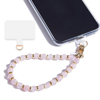Marble Beaded Phone Wrist Strap,Detachable Phone Bracelet Strap with Tether Tab,Hands-Free Wristlet Strap (Rose Quartz)