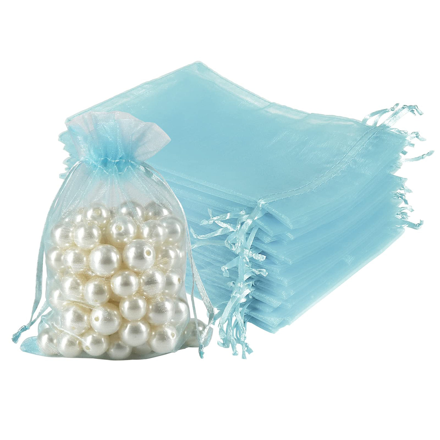 HRX Package 100pcs White Organza Bags, 4x6 inch Mesh Bags Drawstring Gift Bags Jewelry Pouches for Candy Wedding Favors Christmas