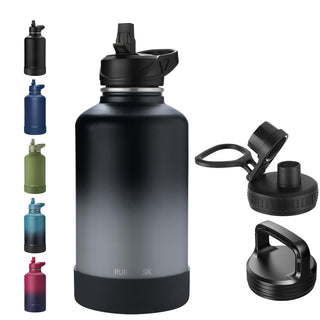 RUBYFLASK 32oz Insulated Water Bottle with Straw, Stainless Steel Metal Vacuum Water Flask, Large Thermal Water bottle with Leakproof 3 Lids for Travel, Camping, Gym Sports Indigo Black