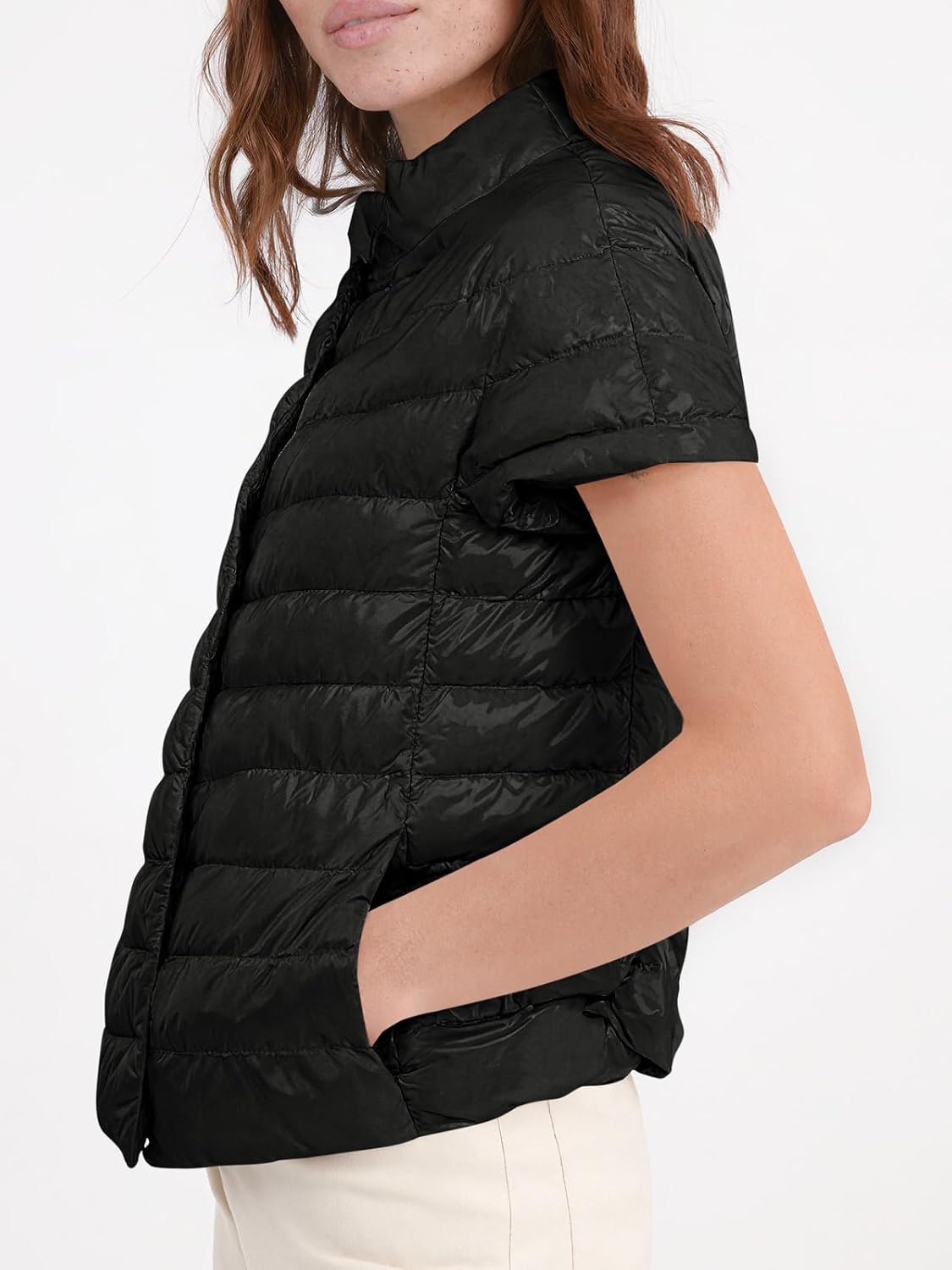 Tankaneo Womens Puffer Vest Button Up Short Sleeve Winter Jacket Casual Lightweight Quilted Jackets