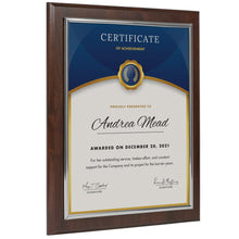 10.5 x 13" Certificate Display Plaque - Offered in Coated Cherry Wood with an 8.5 x 11" Gold Frame - Slide in your Diploma, Award Certificate, Award of Achievement, Class Photo, and More