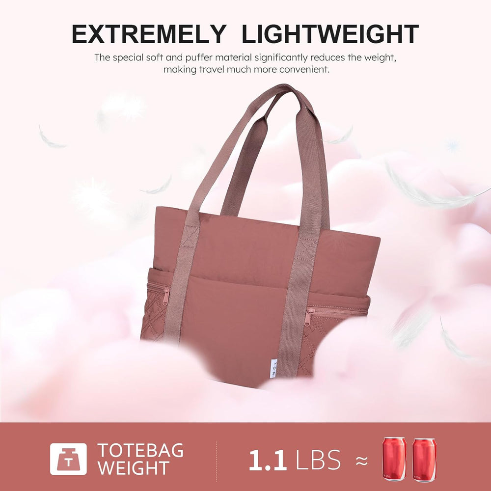 NOL Lightweight Puffer Tote Bag for Women-Quilted Shoulder Bag with Zippered Compartments | Waterproof Puffy Handbag for Work