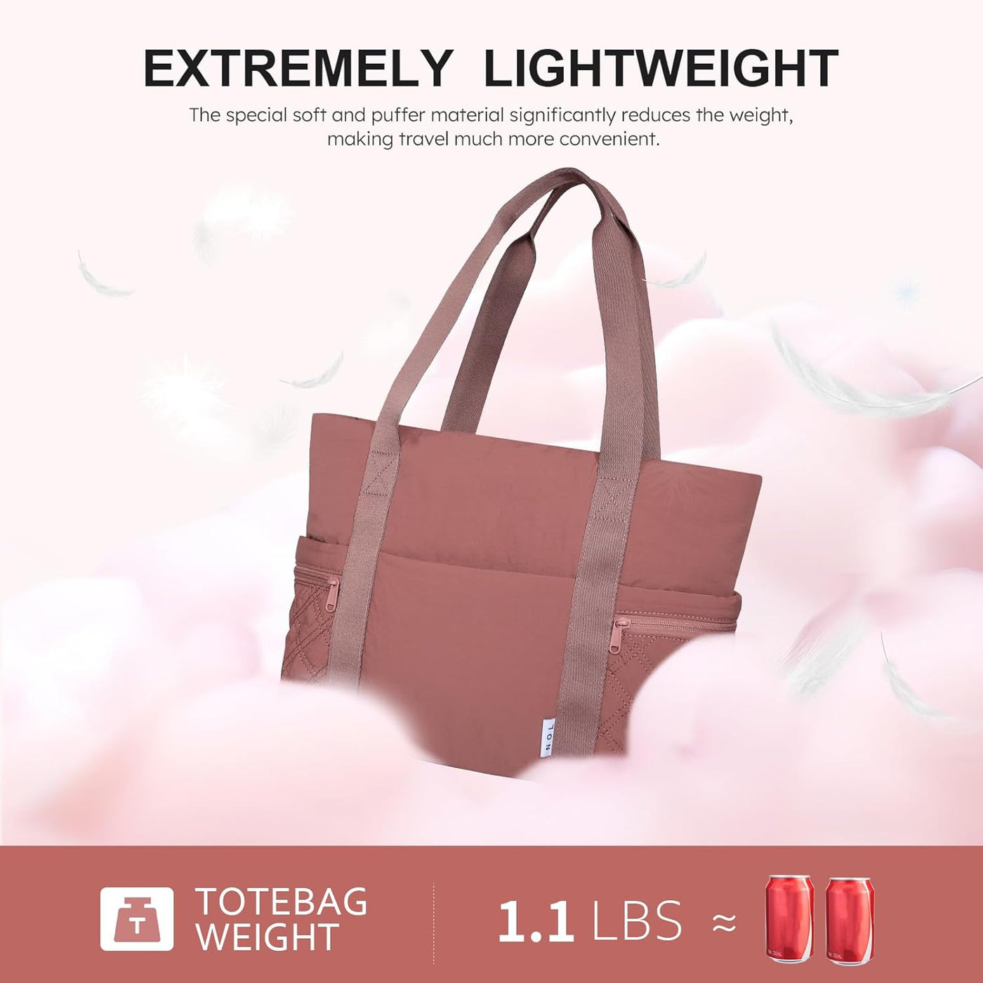 NOL Lightweight Puffer Tote Bag for Women-Quilted Shoulder Bag with Zippered Compartments | Waterproof Puffy Handbag for Work