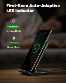 INIU Wireless Charger, 15W Fast Wireless Charging Station with Sleep-Friendly Adaptive Light Compatible with iPhone 17 16 15 14 13 12 Pro Max Samsung Galaxy S25 S24 S23 Note 20 Google etc