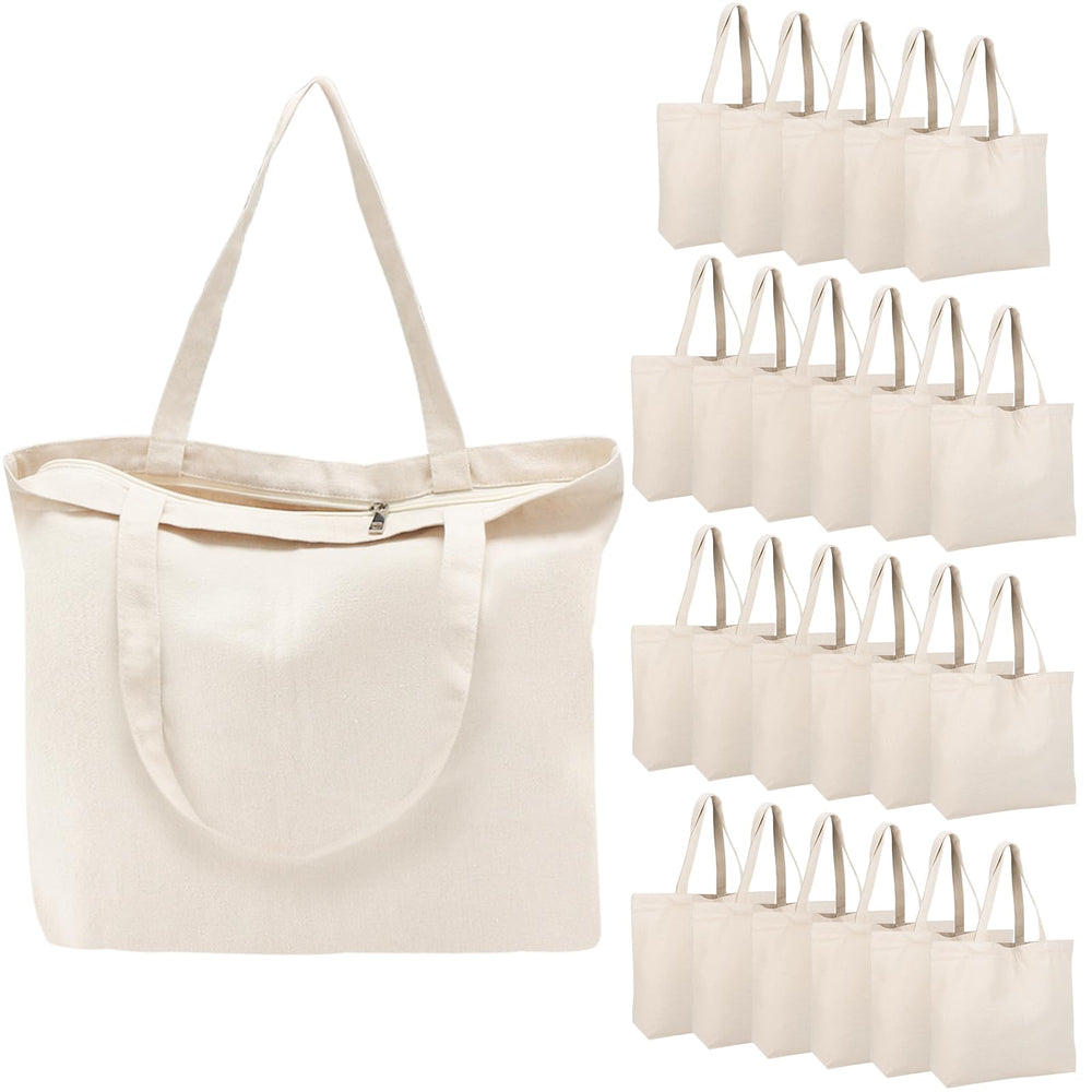 Segarty 6 Packs Canvas Tote Bag with Zipper, 16x13 inch Reusable Washable Grocery Shopping Bags with Handle Plain Canvas Totes for Women Teacher DIY Art Crafts Painting Embroidery Decoration