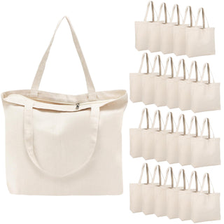 Segarty 6 Packs Canvas Tote Bag with Zipper, 16x13 inch Reusable Washable Grocery Shopping Bags with Handle Plain Canvas Totes for Women Teacher DIY Art Crafts Painting Embroidery Decoration
