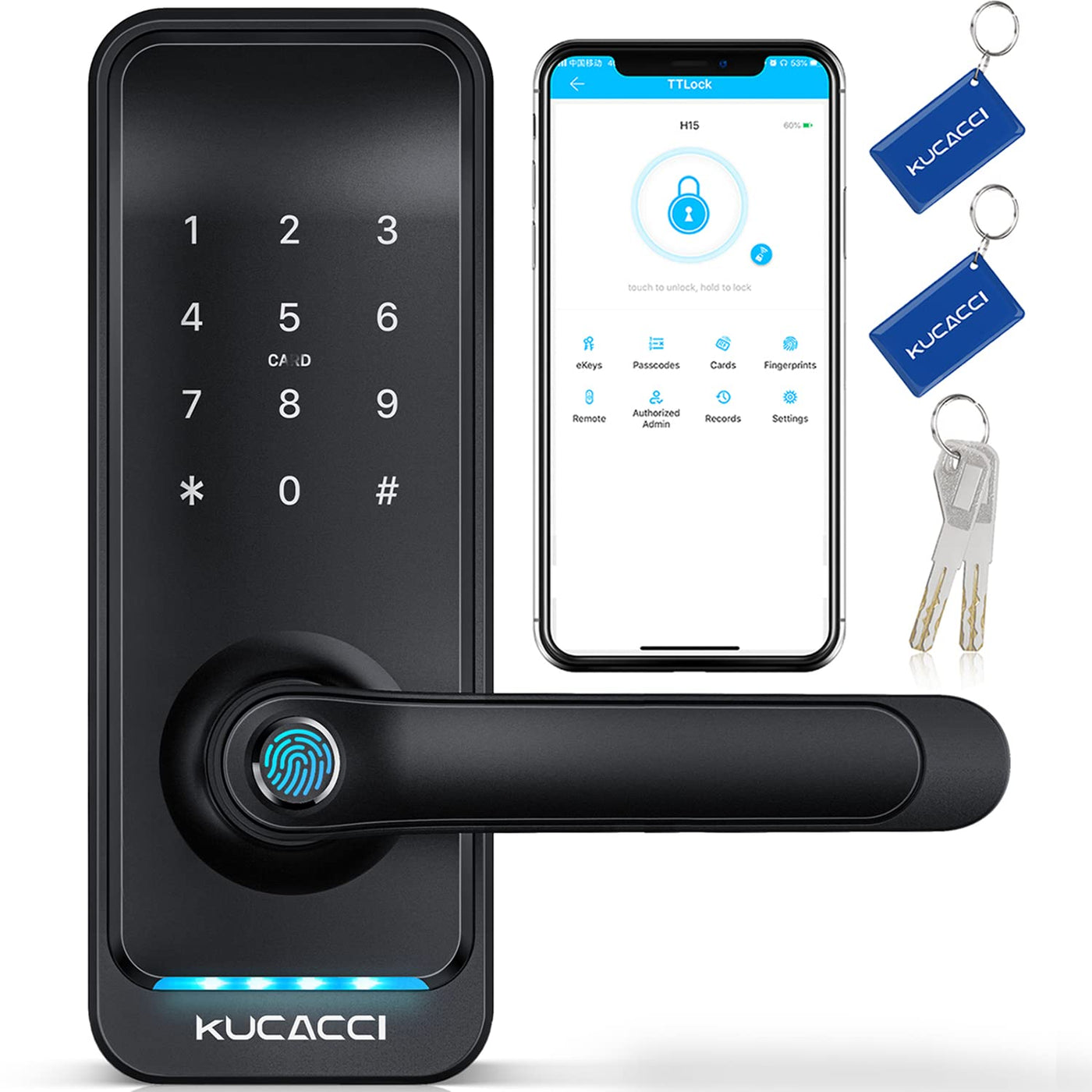 Keypad Smart Door Lock with Handle: Kucacci Keyless Entry Smart Lock for Front Door - Electronic Code for Exterior Door - Retrofit Knob Deadbolt Lock(Silver)
