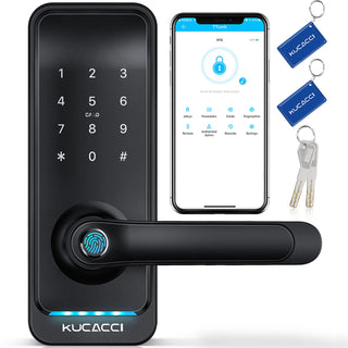 Keypad Smart Door Lock with Handle: Kucacci Keyless Entry Smart Lock for Front Door - Electronic Code for Exterior Door - Retrofit Knob Deadbolt Lock(Silver)