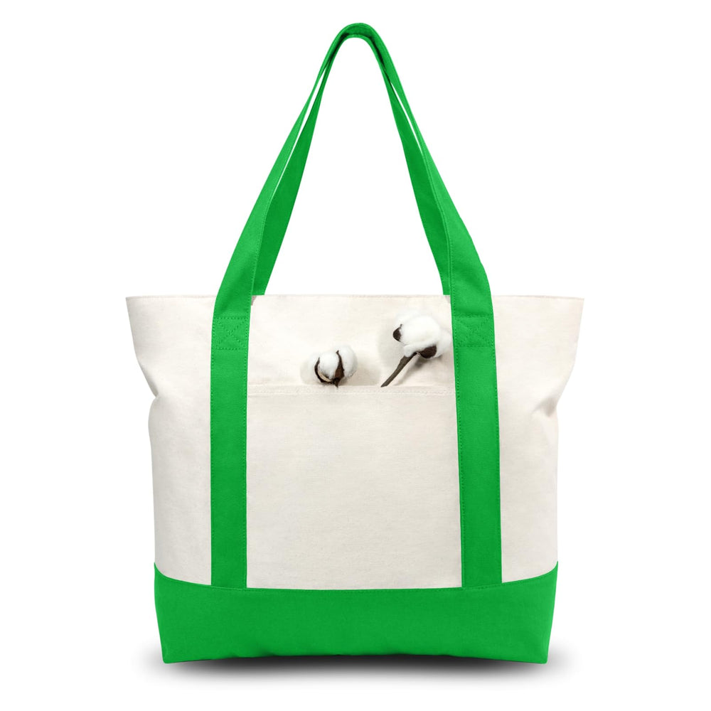 TOPDesign 1 | 3 | 6 | 30 Pack Canvas Tote Bag with an External Pocket, Reusable Grocery Shopping Bag, Top Zipper Closure, Daily Essentials (Black/Natural Pack of 1)