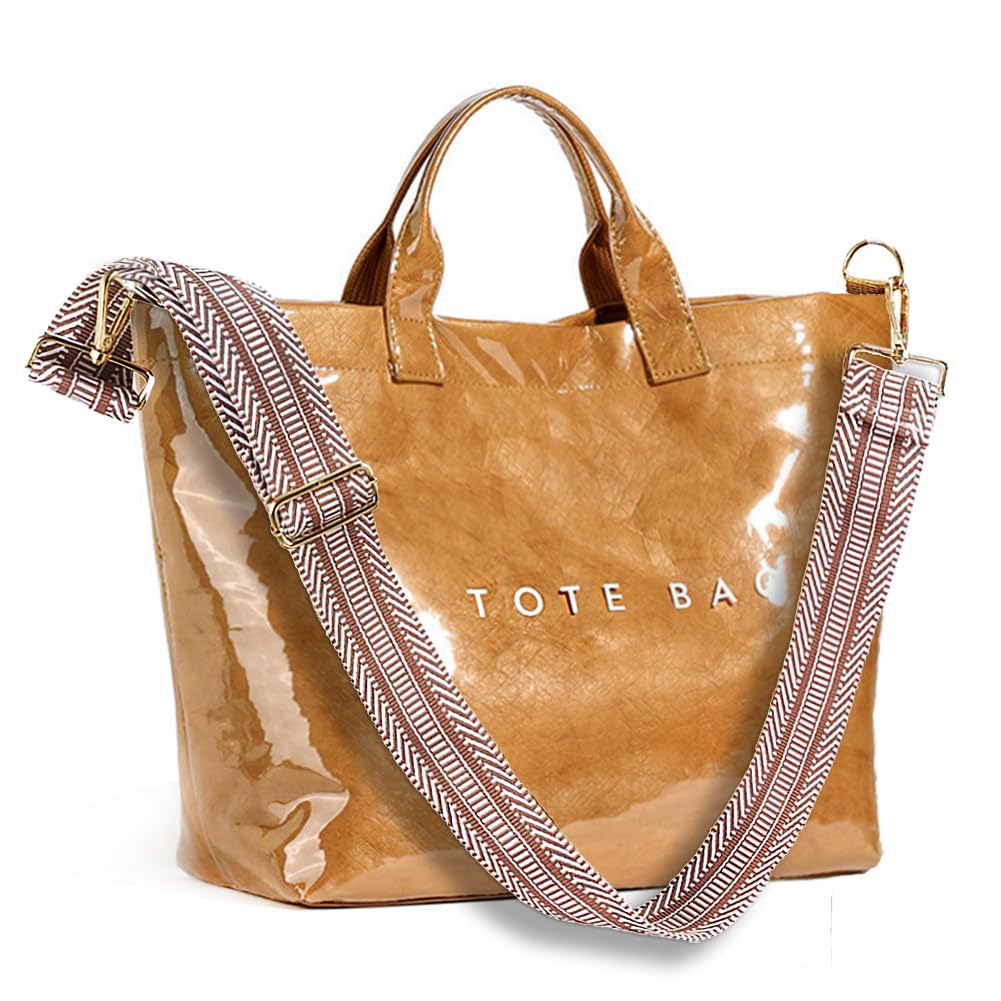 KAMEILONG Women's Large PVC Tote Bag Letters Print Handbags Paper Shoulder Bag Clear Shopping Hobo Bag