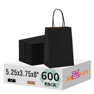MESHA Brown Paper Bags 8x4.25x10.5 Inch 20Pcs, Paper Bags with Handles, Sturdy Brown Gift Bags for Retail, Birthday Party Favors, Shopping, Small Business (Made in USA)