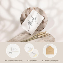SPIRITDUST 52-pack Thank You Cards Bulk with Kraft Envelopes & Matching Stickers, 3.5x5 Inches, Minimalist Design | Perfect for Business, Weddings, Baby & Bridal Showers, Graduations & Funerals.