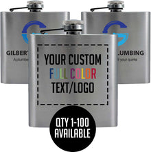 Personalized Printed 6oz Stainless Steel Flask with Screw Down Cap - Custom Promotional Items with your Logo - Bulk Company Small Business Party Favors