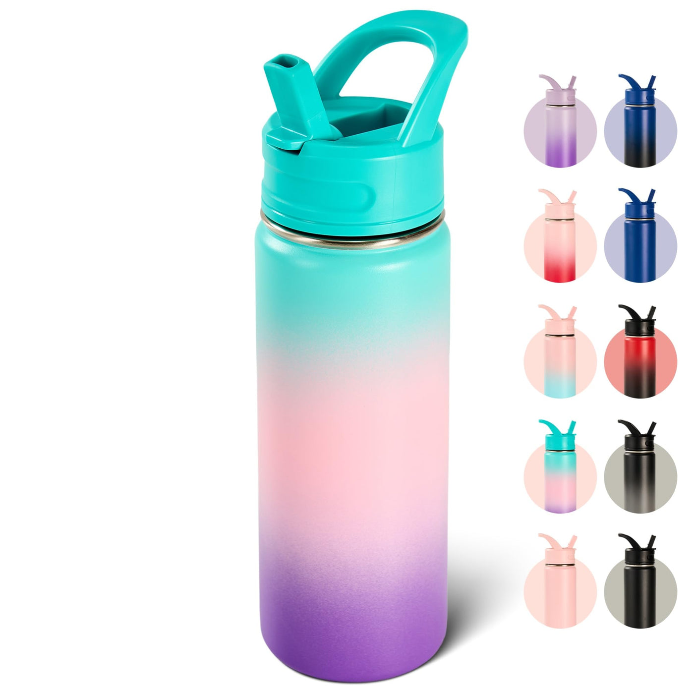 Fijinhom 18oz Insulated Stainless Steel Water Bottle with Straws, Double Wall Vacuum Insulated Bottles, Metal Thermo for Travel, Sports, Leak-Proof, BPA Free, Women & Men, Black