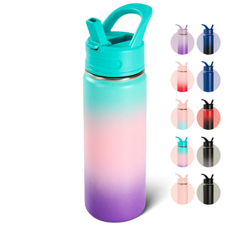 Fijinhom 18oz Insulated Stainless Steel Water Bottle with Straws, Double Wall Vacuum Insulated Bottles, Metal Thermo for Travel, Sports, Leak-Proof, BPA Free, Women & Men, Black