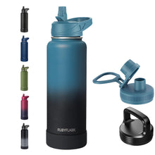 RUBYFLASK 32oz Insulated Water Bottle with Straw, Stainless Steel Metal Vacuum Water Flask, Large Thermal Water bottle with Leakproof 3 Lids for Travel, Camping, Gym Sports Indigo Black