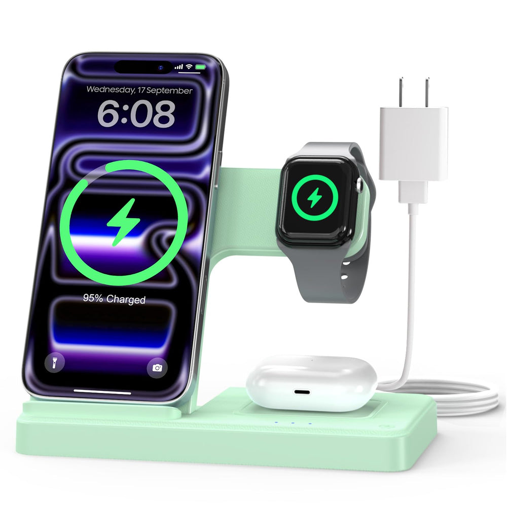 Wireless Charger iPhone Charging Station: 3 in 1 Charger Stand Multiple Devices for Apple - iPhone 17 16e 16 15 14 Pro Max 13 12 11 - Watch 11 10 9 8 7 6 5 4 3 2 SE and Ultra Series - Airpods 4 3 Pro