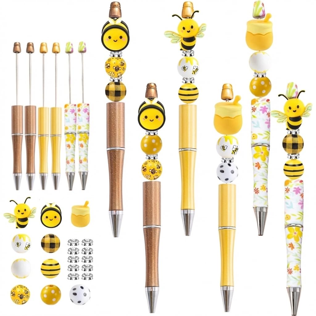 holoith 8 Set Butterfly Flower Beadable Pens Kit, Pen Making Kit with Beads and Refills, Black Ink Ballpoint Smooth Writing, Gift for Diy Present Students Teens Office Supplies