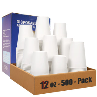 MOUMOULIFE 12 oz Disposable Paper Coffee Cups, 100 Count – Leak-Resistant White Cups for Hot & Cold Drinks, Ideal for Office, Party, Travel, To Go & Daily Use