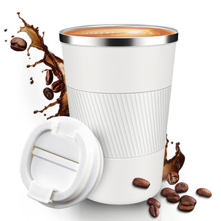 12OZ Travel Coffee Mug Insulated Coffee Cup with Spill Leak Proof Lid, Portable Stainless Steel Tumbler Reusable Hot and Cold Water Mug for Car, Daily, Camping-Black