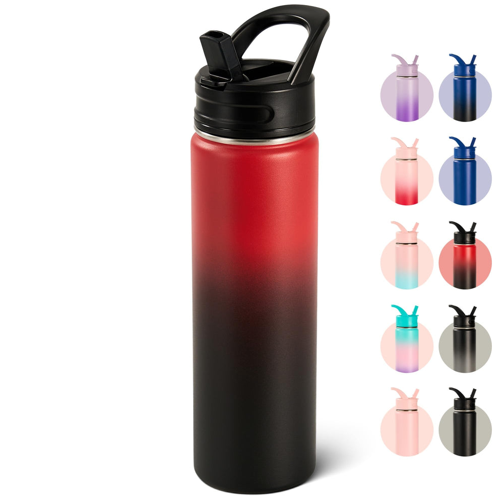 Fijinhom 18oz Insulated Stainless Steel Water Bottle with Straws, Double Wall Vacuum Insulated Bottles, Metal Thermo for Travel, Sports, Leak-Proof, BPA Free, Women & Men, Black