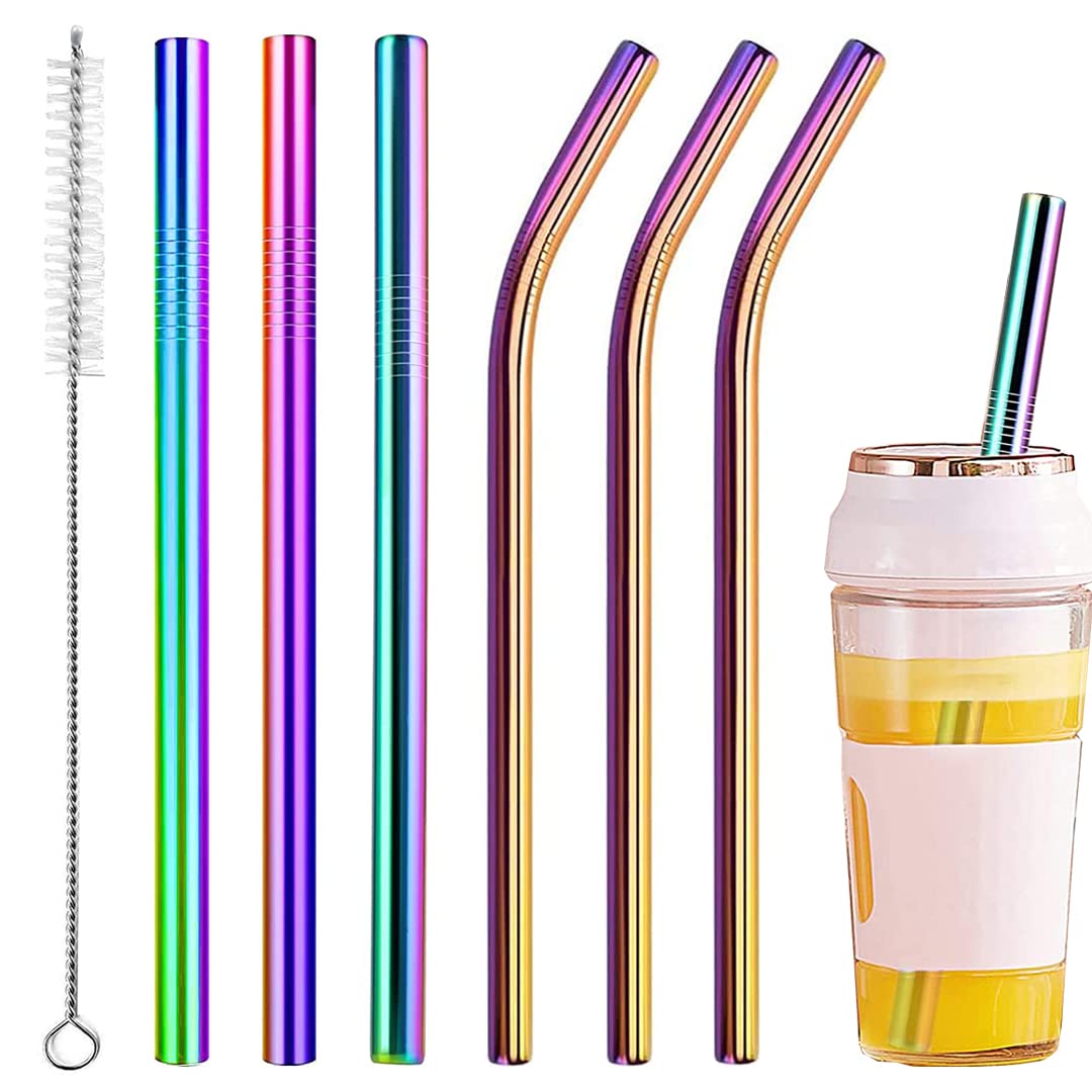 Vinaco Stainless Steel Smoothie Straws, 0.4'' Extra Wide Reusable Metal Drinking Straws for Milkshake, Smoothie, Beverage, Set of 4 with 1 Cleaning Brush